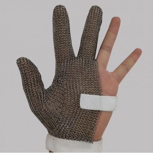 不锈钢金属三指型防割手套 五级防割钢环手套屠宰用